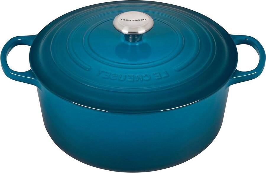Gietijzeren Braadpan Ovenschaal Stoofpan Langzaam Garen Gelijkmatige Warmteverdeling 28 cm Diep Groenblauw