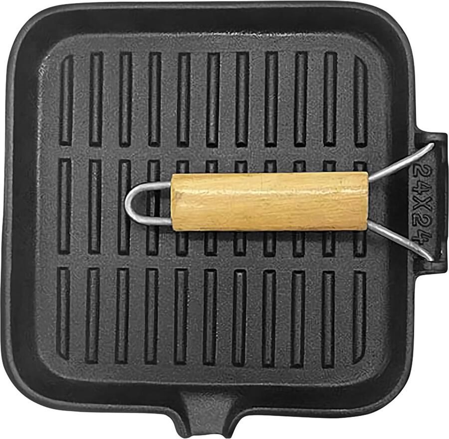 Gietijzeren braadpan Ovenschotel grillpan Koken bakken grillen Inklapbare handgreep 24 cm Zwart