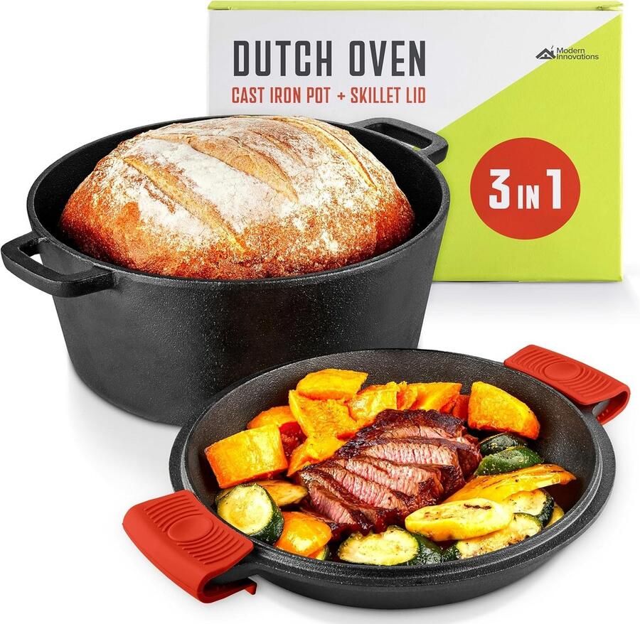 Gietijzeren Braadpan Pan met Deksel Stoofschotels Maken 2-in-1 Ontwerp 5 Liter Zwart