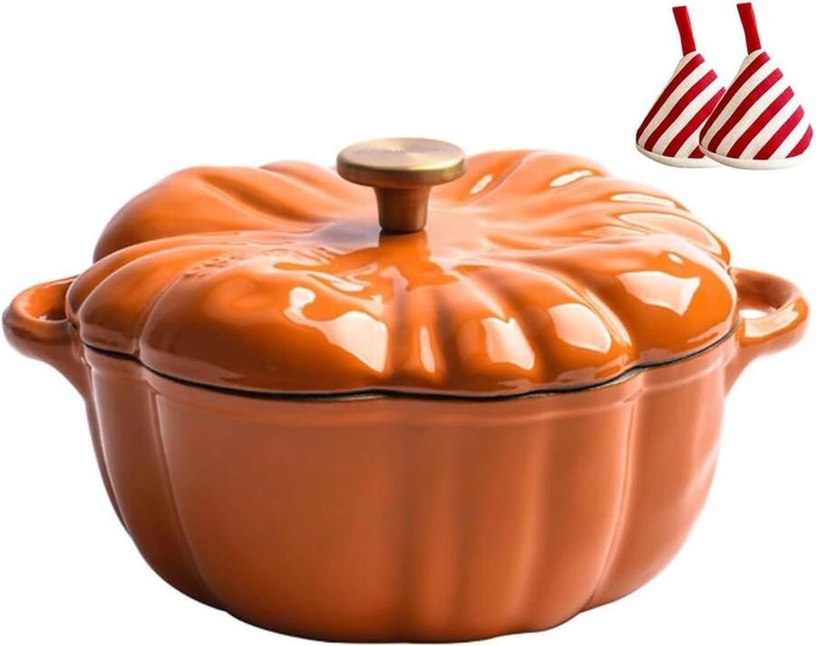 Gietijzeren Braadpan Pompoen Kookpot Stoofschotels Maken Gelijkmatige Warmte 1 Liter Oranje
