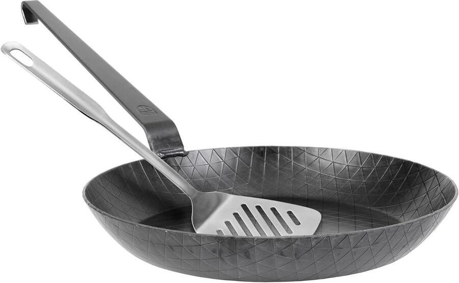 Gietijzeren Braadpan Smeedijzeren Pan Koekenpan Koken en Braden Geribbelde Uitvoering 32 cm Zwart
