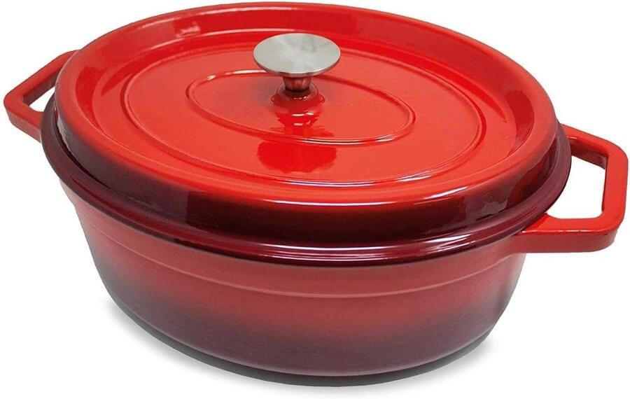 Gietijzeren Braadpan Smoorpan Ovenschaal Langzaam Garen Gelijkmatige Warmte 55 Liter Rood