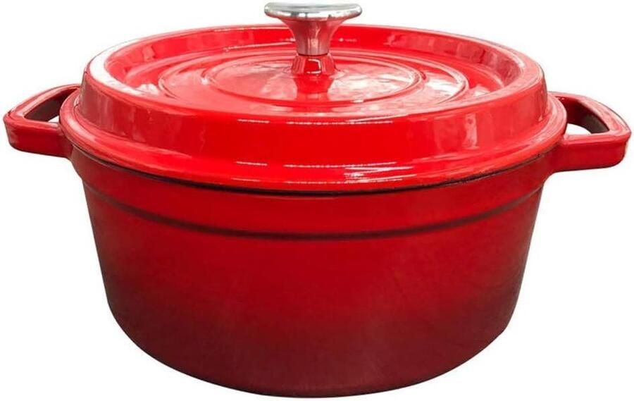 Gietijzeren Braadpan Steelpan met deksel Langzaam Garen Anti-aanbaklaag 26 cm Rood
