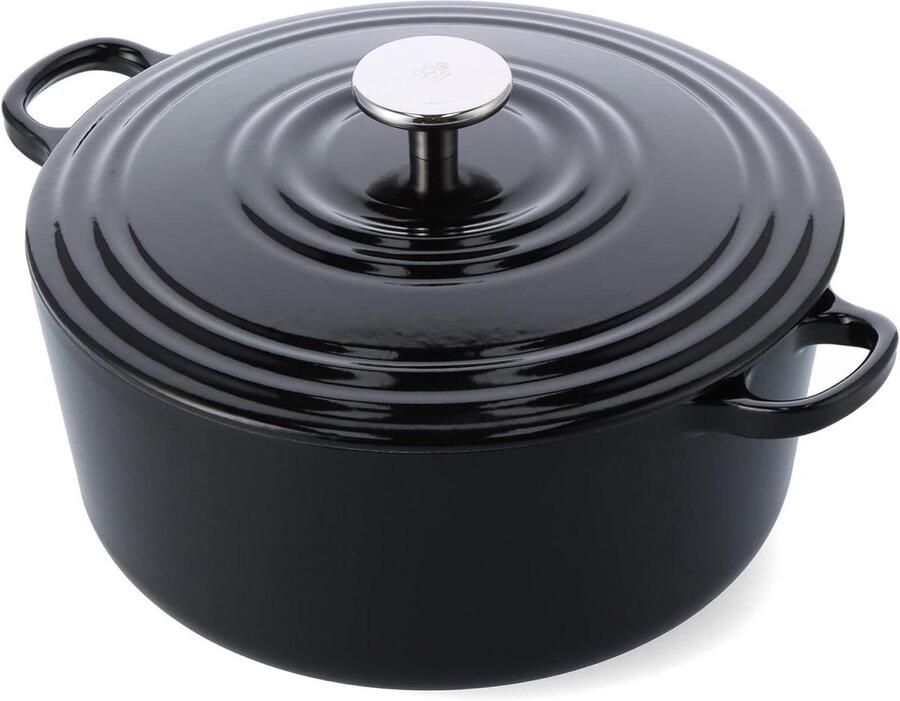 Gietijzeren Braadpan Stoofpan Casserole Langzaam Garen Zelfroosterend Deksel 53 Liter Gitzwart