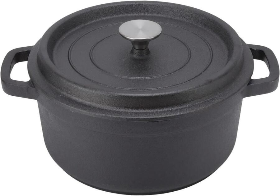 Gietijzeren Braadpan Stoofpan Cocotte Langzaam Garen Dubbele Lus Handgrepen 24 Cm Diameter Zwart