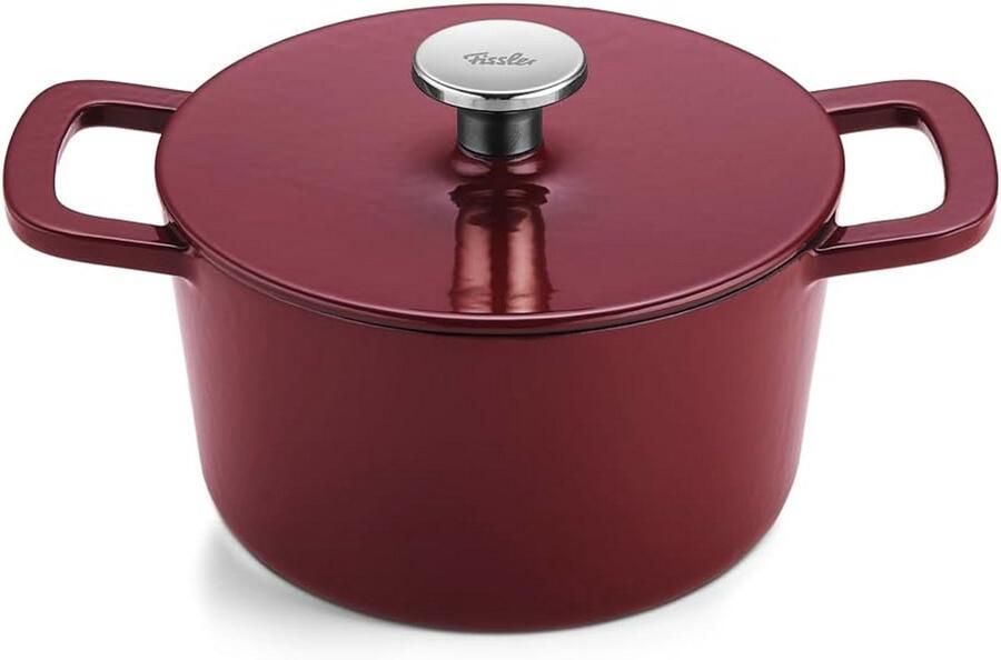 Gietijzeren Braadpan Stoofpan Cocotte Langzaam Garen Microgrill Oppervlak Ø 20 cm Bordeauxrood