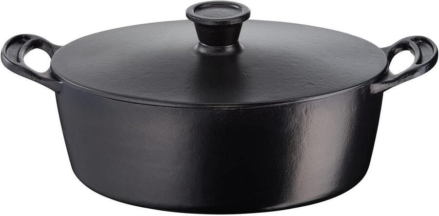 Gietijzeren Braadpan Stoofpan Cocotte Langzaam Garen Uitstekende Warmteverdeling 30 cm Zwart