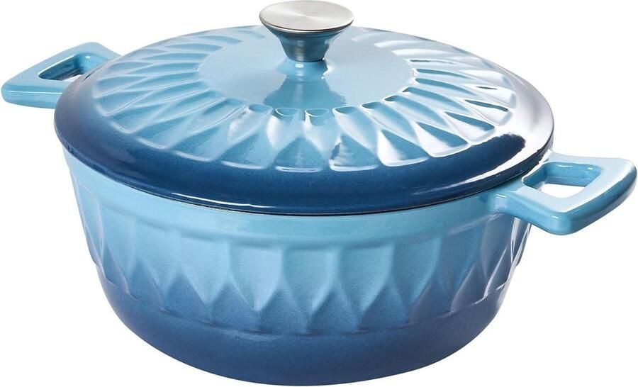 Gietijzeren Braadpan Stoofpan Deksel Langzaam Garen Bloemvormig Deksel 26x26x11 cm Blauw
