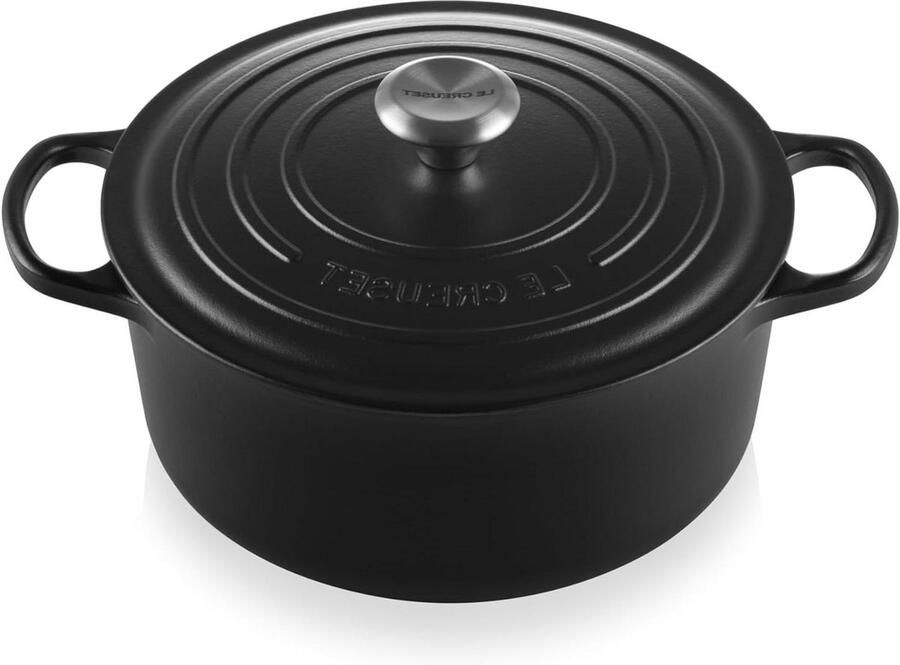 Gietijzeren Braadpan Stoofpan Deksel Langzaam Garen Gelijkmatige Warmte 26 cm Zwart
