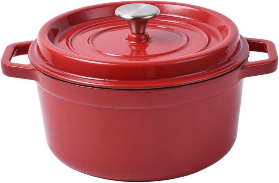 Gietijzeren Braadpan Stoofpan Deksel Langzaam Koken Gelijkmatige Warmte 18 cm Rood