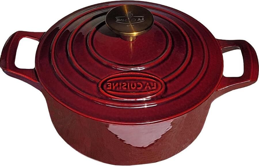 Gietijzeren Braadpan Stoofpan Deksel Langzaam Koken Mat Zwart Emaille 2 Liter 20 cm Cranberry