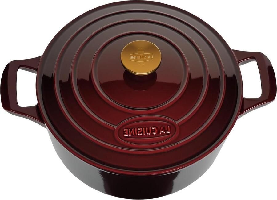 Gietijzeren Braadpan Stoofpan Deksel Langzaam Koken Mat Zwart Emaille 5 Liter 26 cm Cranberry