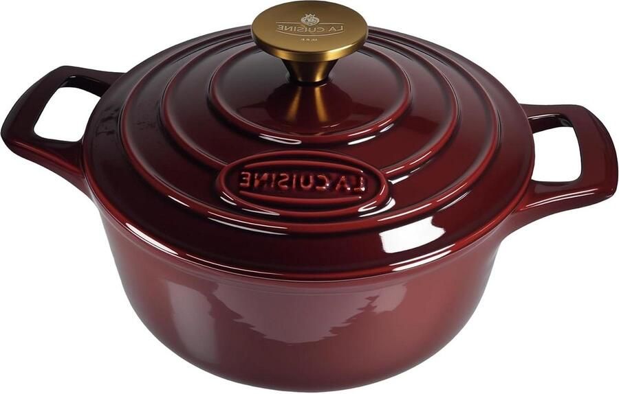Gietijzeren Braadpan Stoofpan met deksel Langzaam Koken Superieure emaille coating 2 Liter 20 cm Cranberry