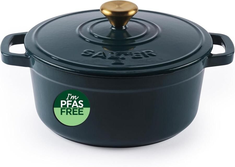 Gietijzeren Braadpan Stoofpan Dutch Oven Langzaam Garen Zelfbedruipend Deksel 2 Liter Capaciteit Groen