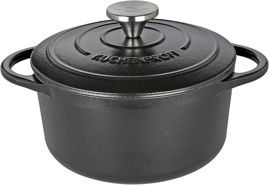 Gietijzeren Braadpan Stoofpan Dutch Oven Stoven bakken braden Geëmailleerd voor alle warmtebronnen 20 cm diameter Zwart
