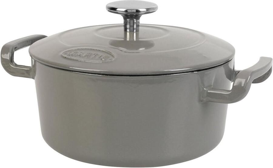 Gietijzeren Braadpan Stoofpan Emaille Langzaam Garen Deksel met Vochtopslag 25 Liter Grijs