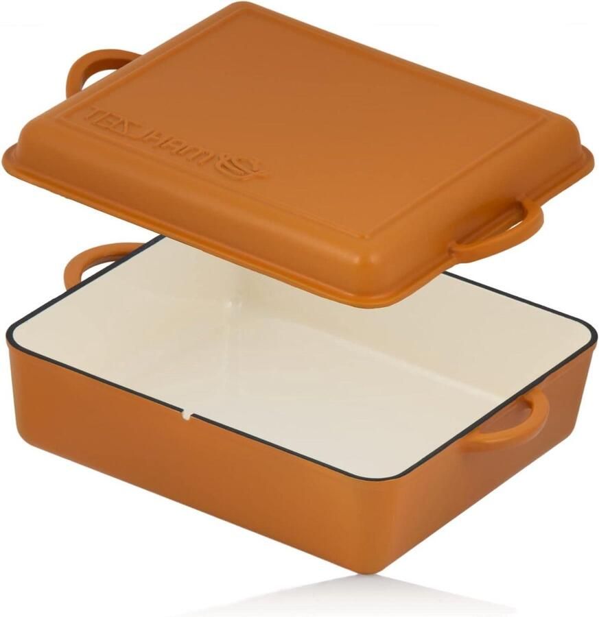 Gietijzeren Braadpan Stoofpan Emaille Langzaam Garen Dubbelzijdig Deksel 105 Liter Oranje