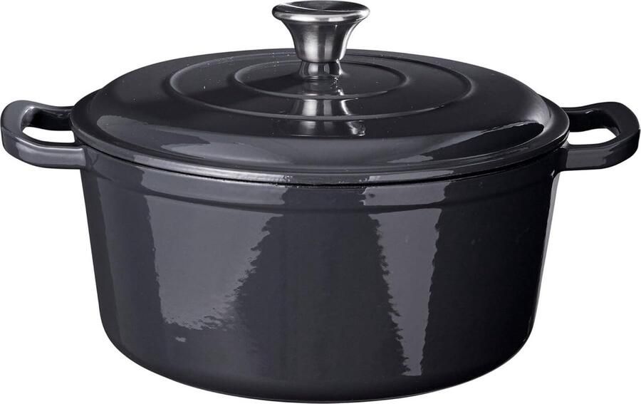 Gietijzeren Braadpan Stoofpan Emaille Langzaam Garen Gelijkmatige Warmte 26 cm 4.4L Grijs