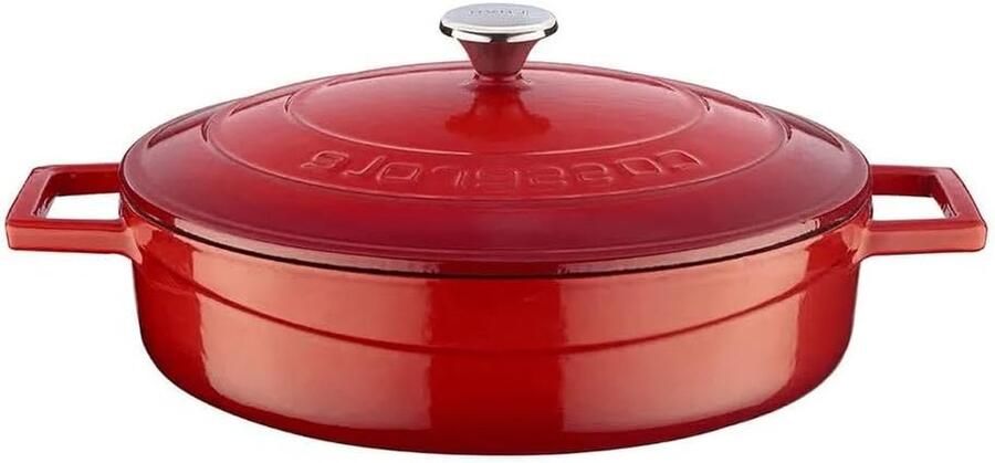 Gietijzeren Braadpan Stoofpan Emaille Langzaam Garen Gelijkmatige Warmteverdeling 24 cm Rood