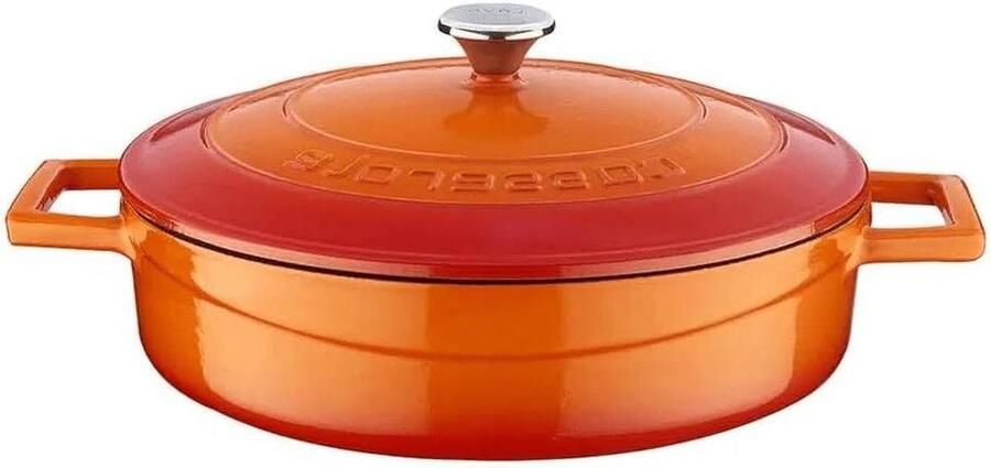 Gietijzeren Braadpan Stoofpan Emaille Langzaam Koken Gelijkmatige Warmte 2.47 Liter Oranje