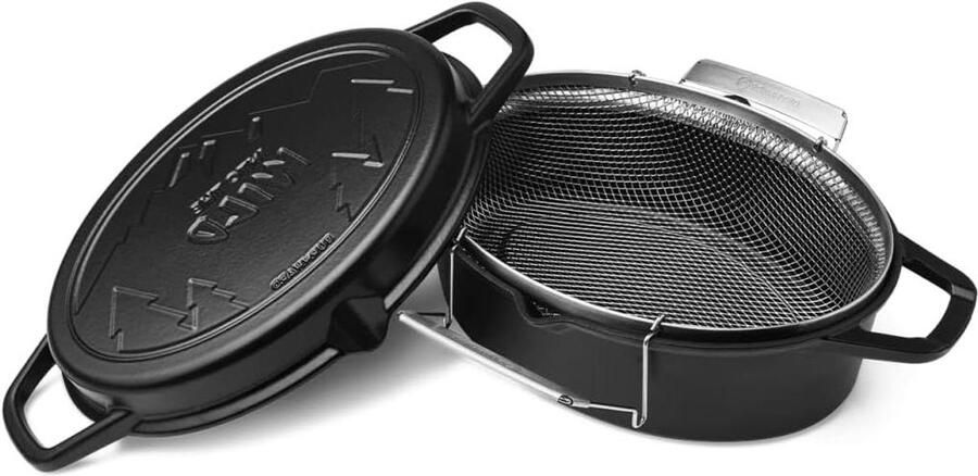 Gietijzeren Braadpan Stoofpan Koekenpan Buiten Koken Met Frituurmand 7.5 L Grijs