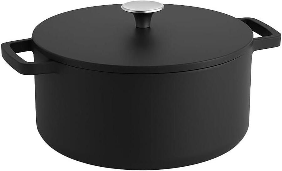 Gietijzeren Braadpan Stoofpan Koekenpan Langzaam Garen PFAS-vrije Antiaanbaklaag 24 cm Zwart