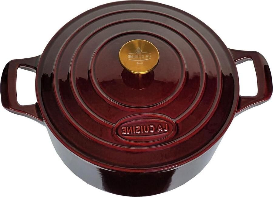 Gietijzeren Braadpan Stoofpan Koekenpan Langzaam Koken Matzwarte Emaille Binnenkant 5 Liter 26 cm Cranberry