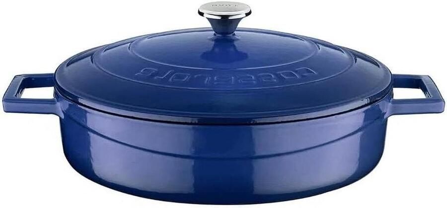 Gietijzeren Braadpan Stoofpan Langzaam Garen Gelijkmatige Warmteverdeling 2.47 Liter Blauw