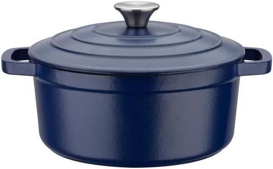 Gietijzeren Braadpan Stoofpan Langzaam Koken Stoomkegels in Deksel 24 cm Diameter Blauw