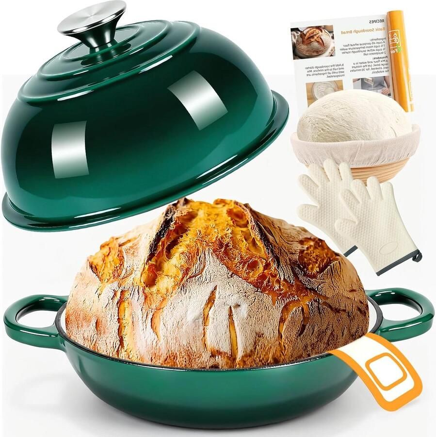 Gietijzeren Braadpan Stoofpan met deksel Brood bakken Geëmailleerde binnenlaag 57 Liter Groen