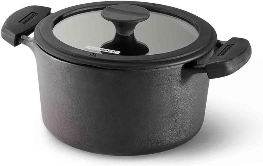 Gietijzeren Braadpan Stoofpan met deksel Familiegerechten Bereiden Voorgebrand Direct Gebruik 24 cm 49 Liter Zwart