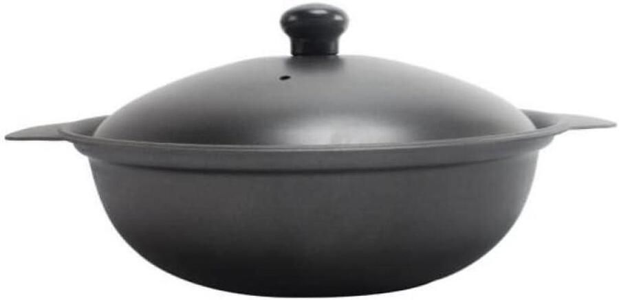 Gietijzeren braadpan Stoofpan met deksel Gezinsmaaltijden bereiden Dubbele oor handgrepen 26 cm Zwart