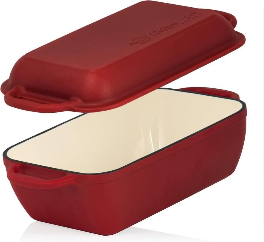 Gietijzeren braadpan Stoofpan met deksel Langzaam garen 2-in-1 deksel grillpan 48 liter Donkerrood
