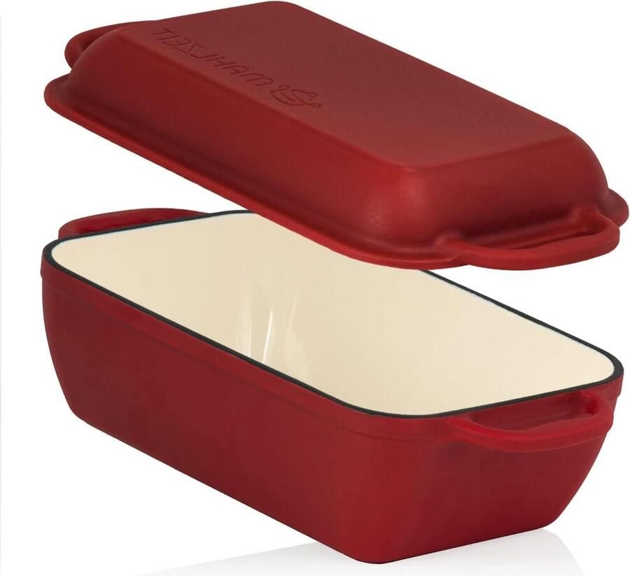 Gietijzeren braadpan Stoofpan met deksel Langzaam garen 2-in-1 deksel grillpan 48 liter Donkerrood