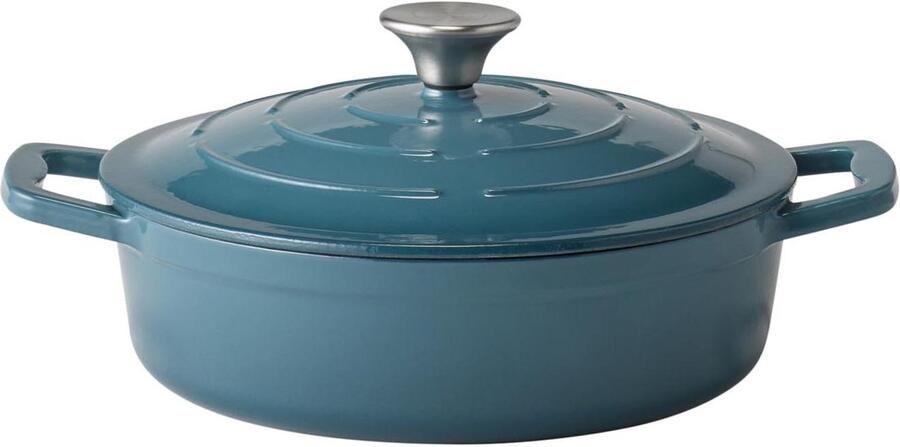 Gietijzeren Braadpan Stoofpan met Deksel Langzaam Garen Gelijkmatige Warmteverdeling 2.5 Liter Turquoise