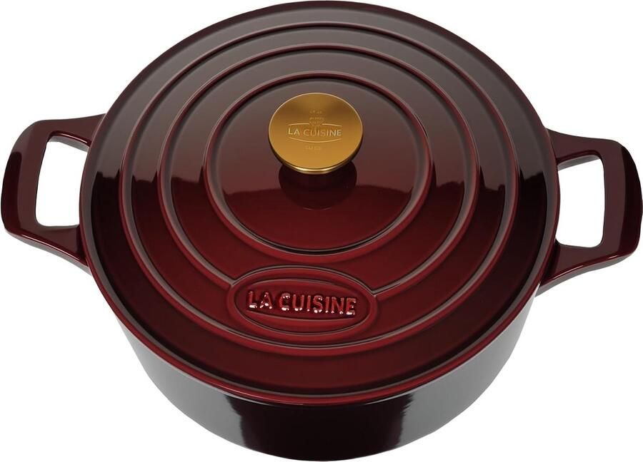 Gietijzeren braadpan Stoofpan met deksel Langzaam koken Veiligheid grip ontwerp 5 Liter 26 cm Cranberry