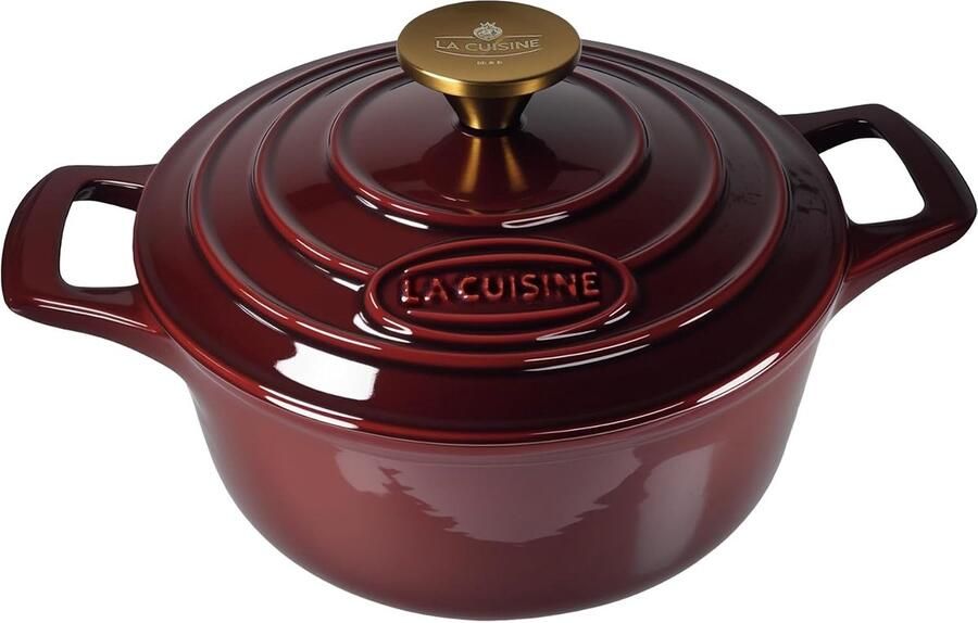 Gietijzeren Braadpan Stoofpan met deksel Langzaam Koken Matzwarte Emaille Coating 2 Liter 20 cm Cranberry