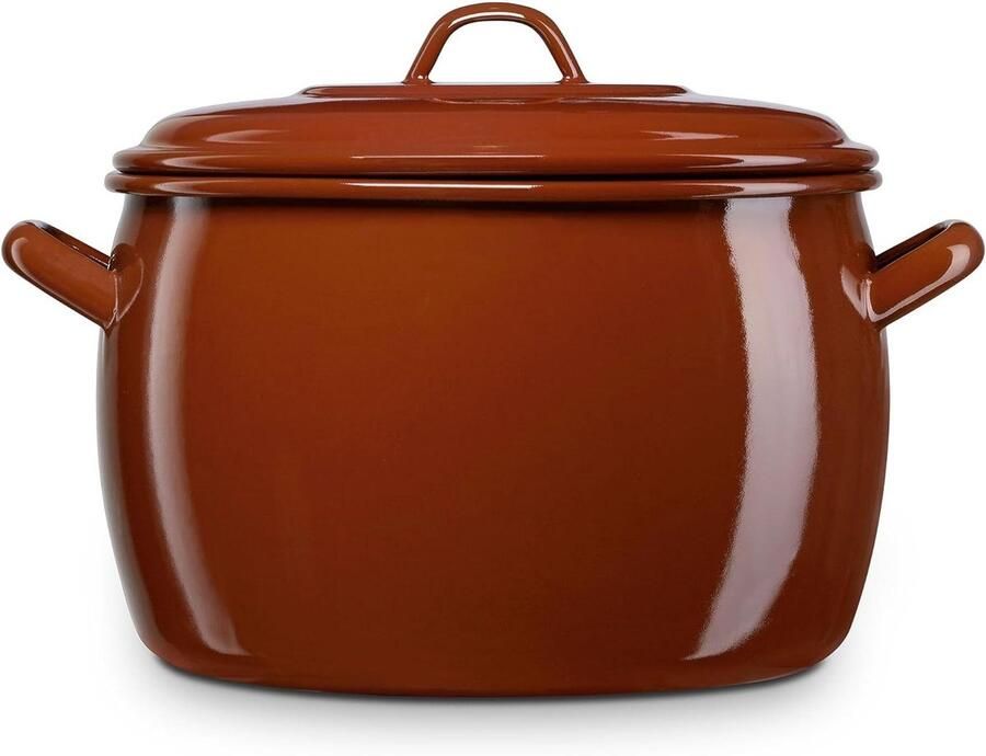 Gietijzeren Braadpan Stoofpan met Deksel Traditioneel Koken Enamelled Steel 22 cm Bruin