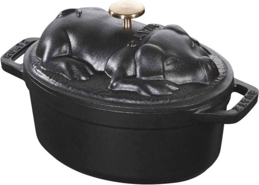 Gietijzeren Braadpan Stoofpan Ovaal Langzaam Garen Zwarte Matte Binnenemaille 1 Liter Zwart