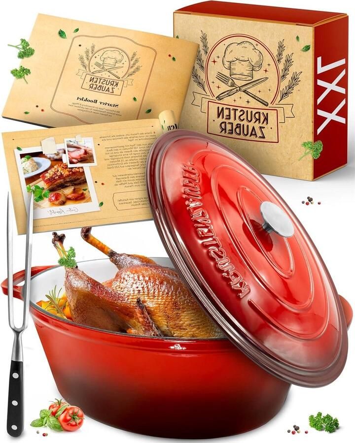 Gietijzeren Braadpan Stoofpan Ovenpan Langzaam Garen Gelijkmatige Warmteverdeling 375 cm Rood