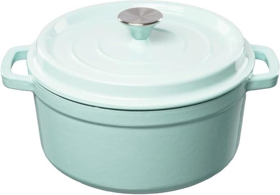 Gietijzeren Braadpan Stoofpan Ovenschaal Langzaam Garen Speciale Vochtvasthoudende Deksel 35 Liter Lichtblauw