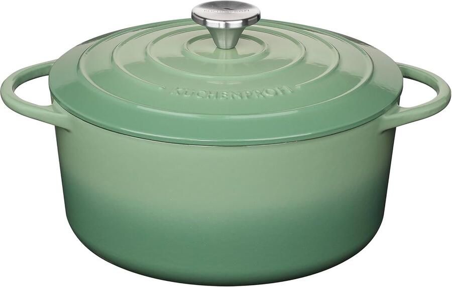 Gietijzeren Braadpan Stoofpan Ovenschaal Stoven Bakken Braden Voor Alle Warmtebronnen 26 cm Rond Jade