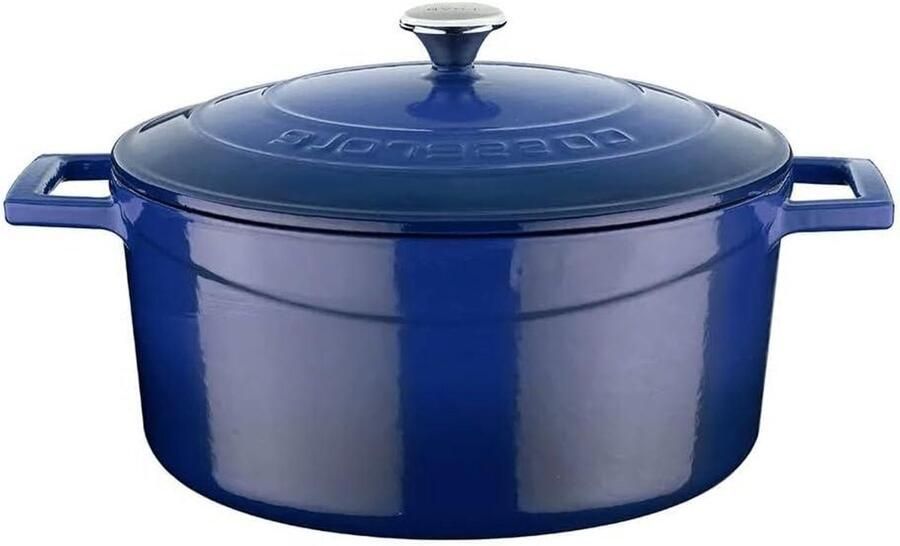 Gietijzeren Braadpan Stoofpan Pan Langzaam Koken Gelijkmatige Warmteverdeling 4.49 Liter Blauw