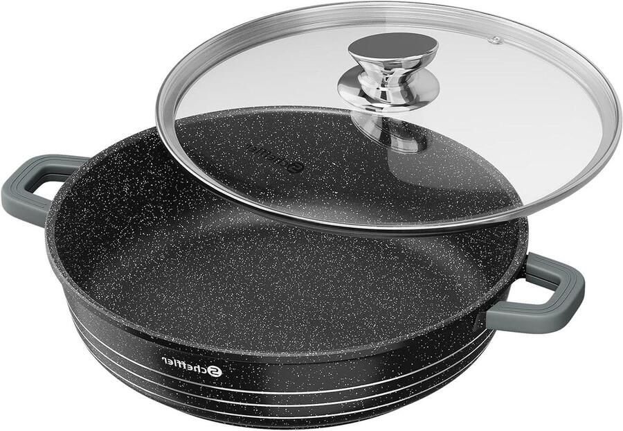 Gietijzeren Braadpan Stoofpan Serveerpan Gezond Koken Marmer Anti-aanbaklaag 36 x 8.5 cm Zwart