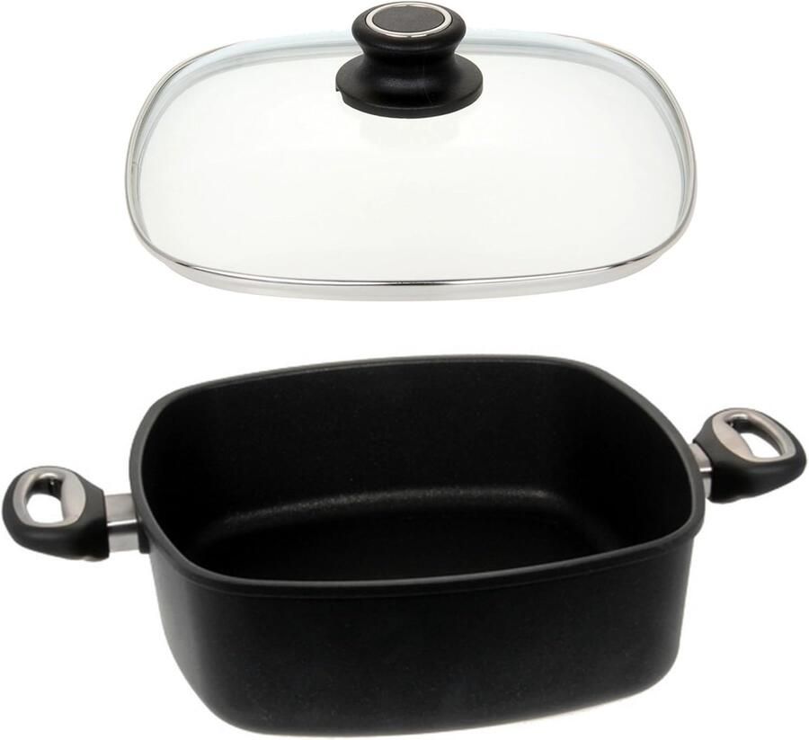 Gietijzeren Braadpan Vierkant 29 cm met Glazen Deksel Geschikt voor Inductie