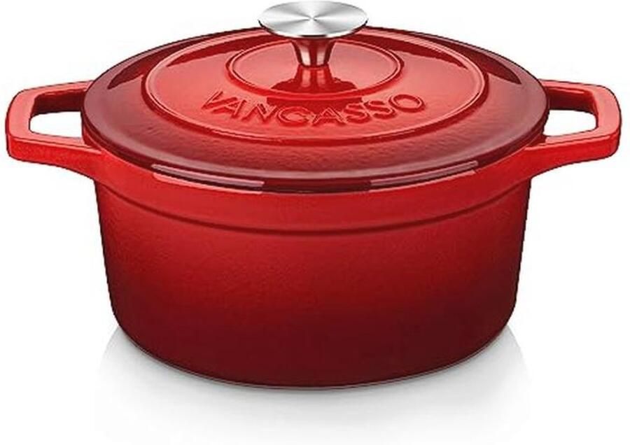 Gietijzeren braadpan voor 2-4 personen Ø 22 cm emaille stoofpan met deksel koken rond rood 3 liter