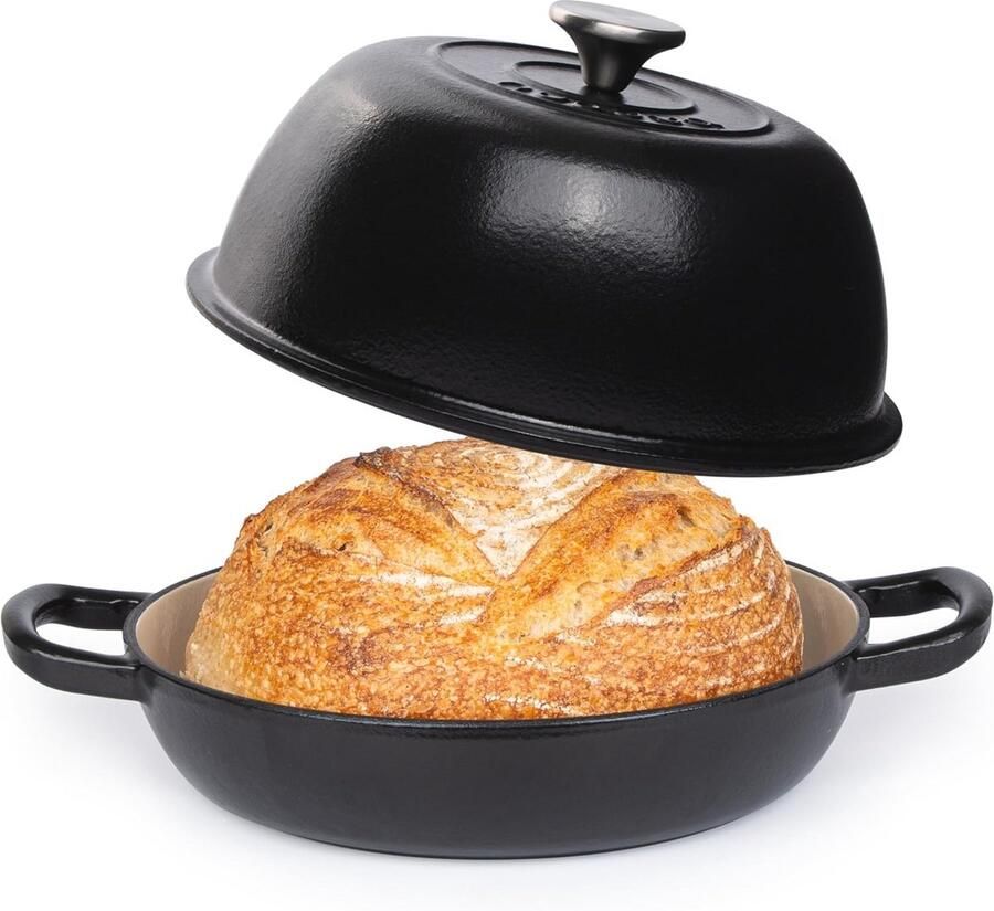 Gietijzeren braadpan voor zuurdesembrood bakken 6 kwarts 22 cm zwart