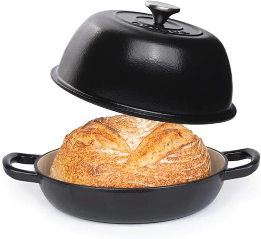 Gietijzeren braadpan voor zuurdesembrood bakken 6 kwarts 22 cm zwart