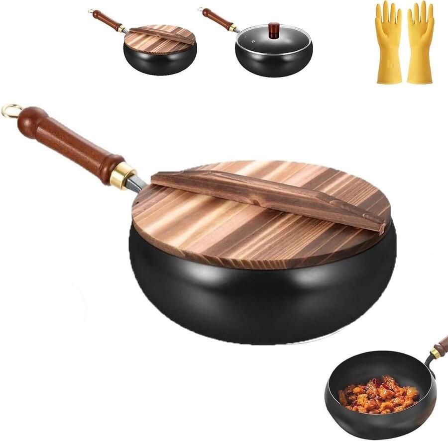 Gietijzeren Braadpan Wokpan Stoofpan Thuis Koken Ongecoat Puur IJzer 24 28cm Diameter Zwart