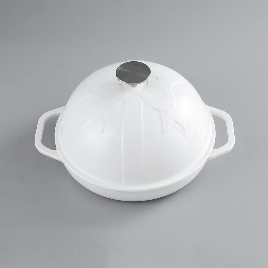 Gietijzeren Brood Oven Brood Pan Cloche Brood Bakken Geëmailleerd Buitenkant 25 cm Diameter Wit